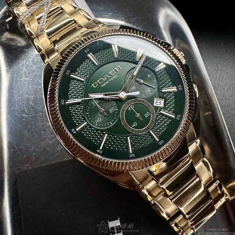 [星晴錶業]COACH手錶,44mm,CH00215墨綠色錶面金色錶殼金色精鋼錶帶款, , large