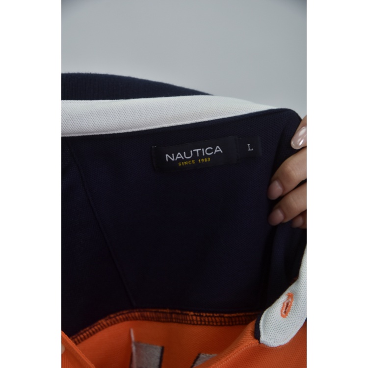 (L) nautica質感棉質撞色橘色短袖上衣二手衣, , large