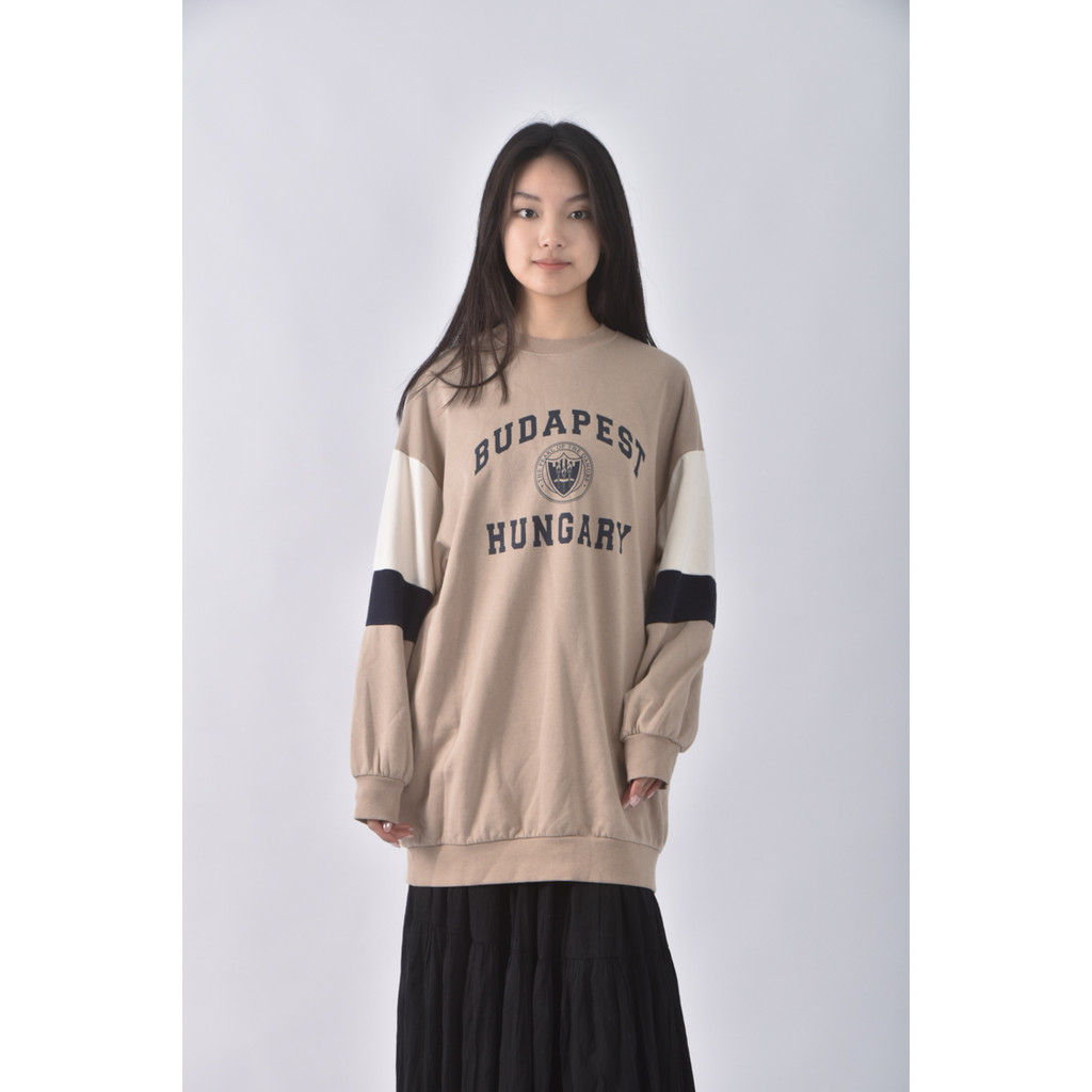 (F) net質感棉質圓領棕色長袖上衣二手衣, , large