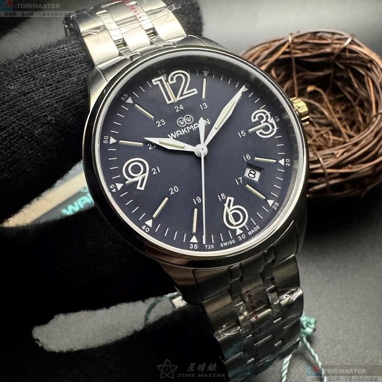[星晴錶業]WAKMANN手錶,42mm,WA00049寶藍色錶面銀錶殼銀色精鋼錶帶款
