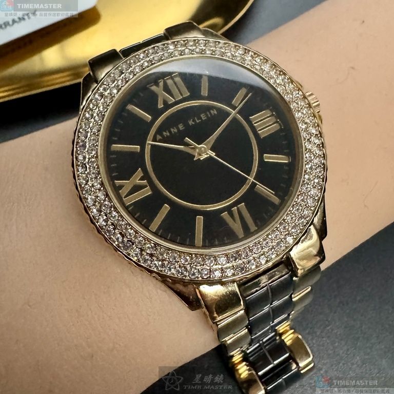 [星晴錶業]ANNE KLEIN手錶,38mm,AN00521黑色錶面金色錶殼金黑相間合金錶帶款, , large