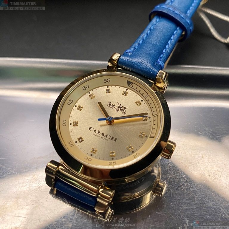 [星晴錶業]COACH手錶,30mm,CH00047金色錶面金色錶殼寶藍真皮皮革錶帶款, , large
