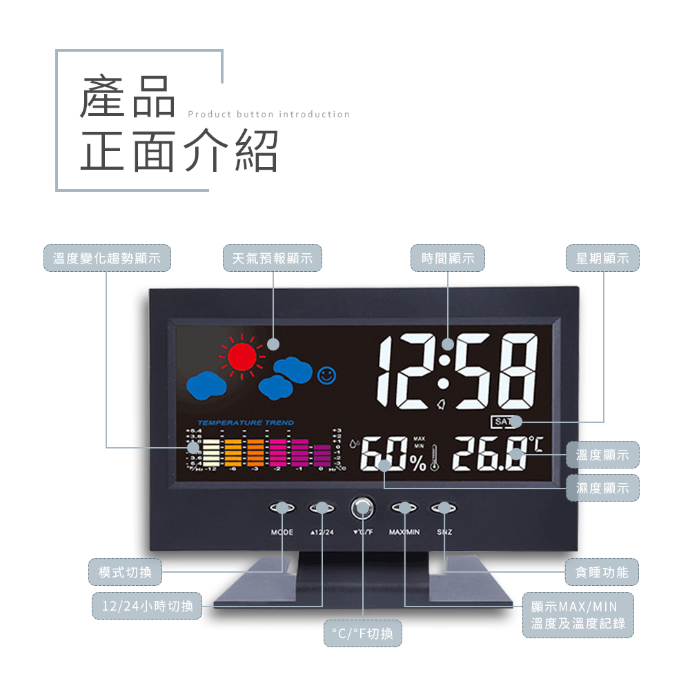 [HANLIN]-TM8082 居家萬年曆溫濕度鬧鐘, , large