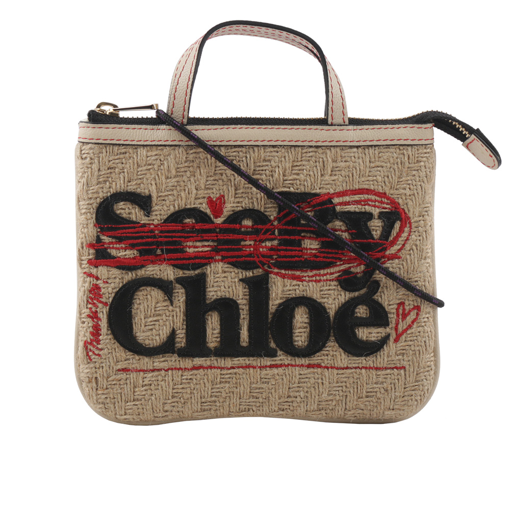 SEE BY CHLOE Jute 黃麻編織迷你手提/斜背二用包/米色, , large