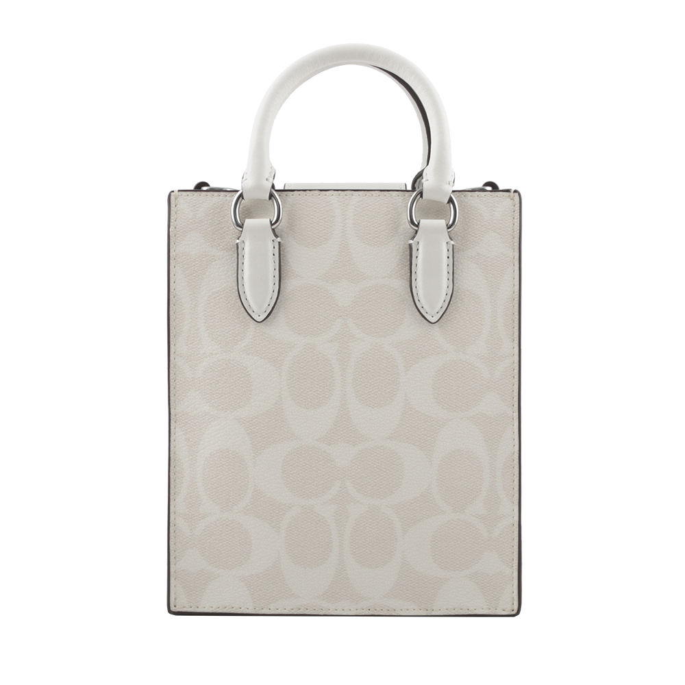 COACH 銀字刺繡背帶塗層帆布迷你二用琴譜包(冰川白), , large