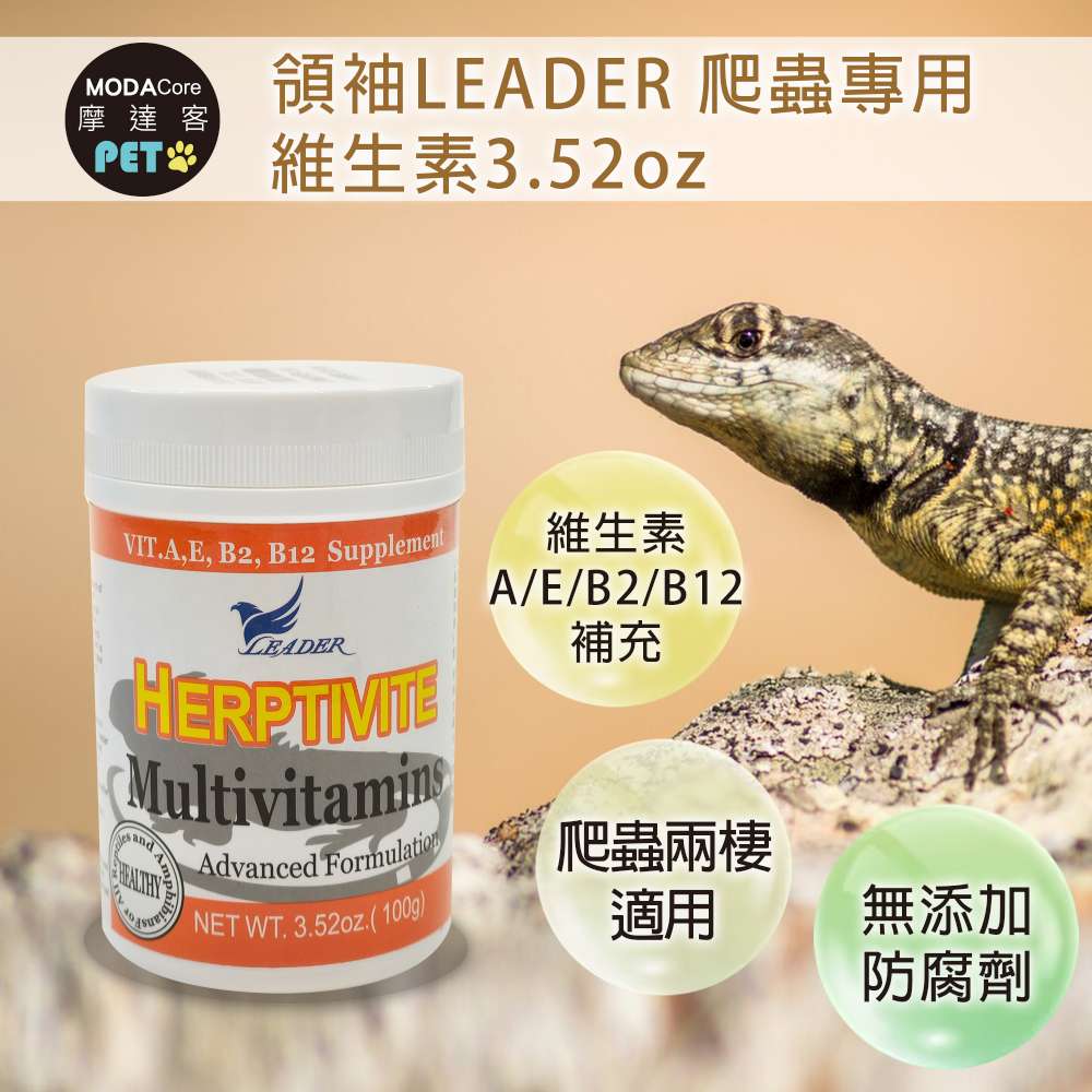 【摩達客特寵系列】領袖LEADER 爬蟲專用維生素3.52oz 維生素A E B2 B12補充 (陸龜 烏龜 守宮 蜥蜴 兩棲適用), , large