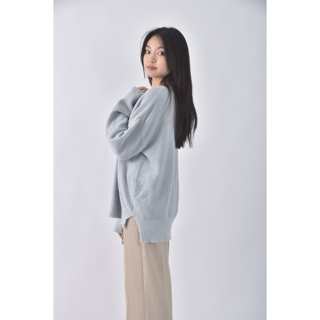 (F) seoul mate質感圓領藍色長袖上衣二手衣, , large