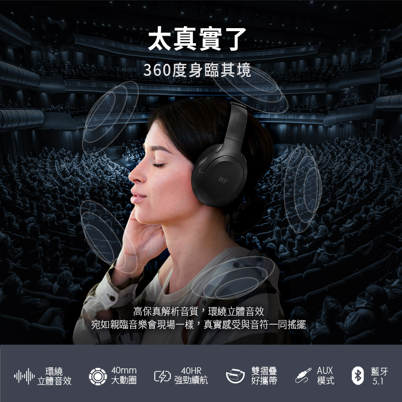 【miuzic沐音】ANC降噪沉浸式立體聲無線藍牙頭戴式耳機 E1 , , large
