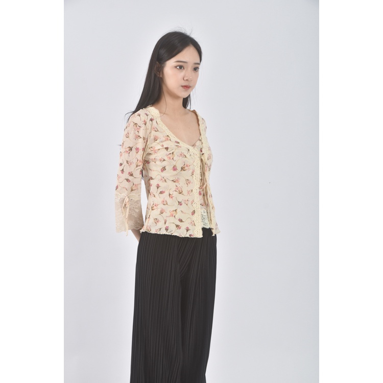 (XS（含）以下) an ge兩件式花卉黃色短袖上衣二手衣, , large