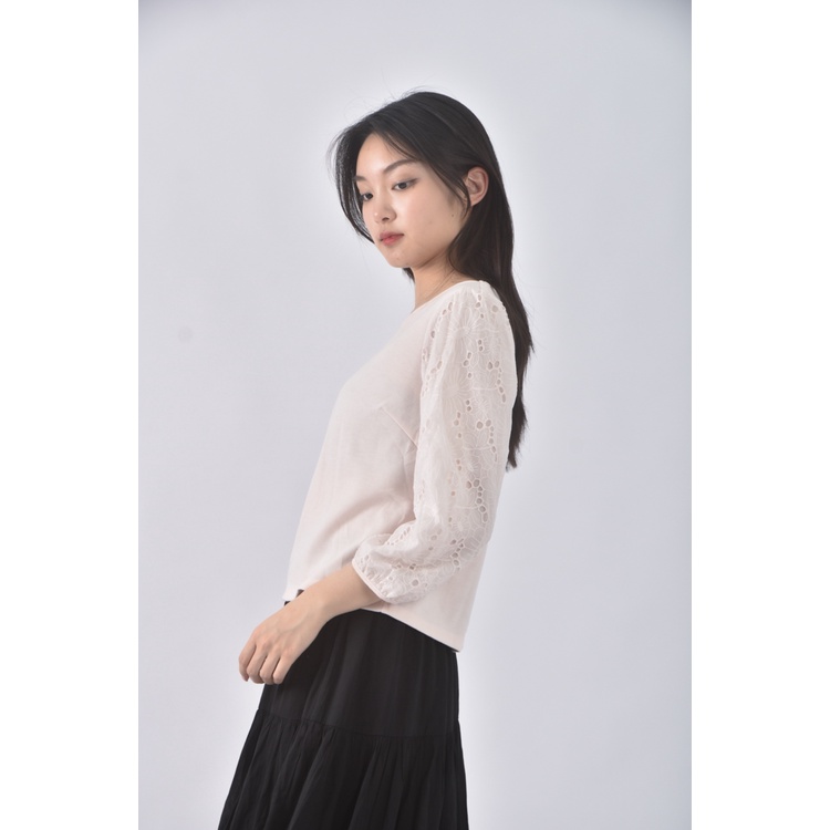 (M) earth music ecology棉質蕾絲粉色長袖上衣二手衣, , large