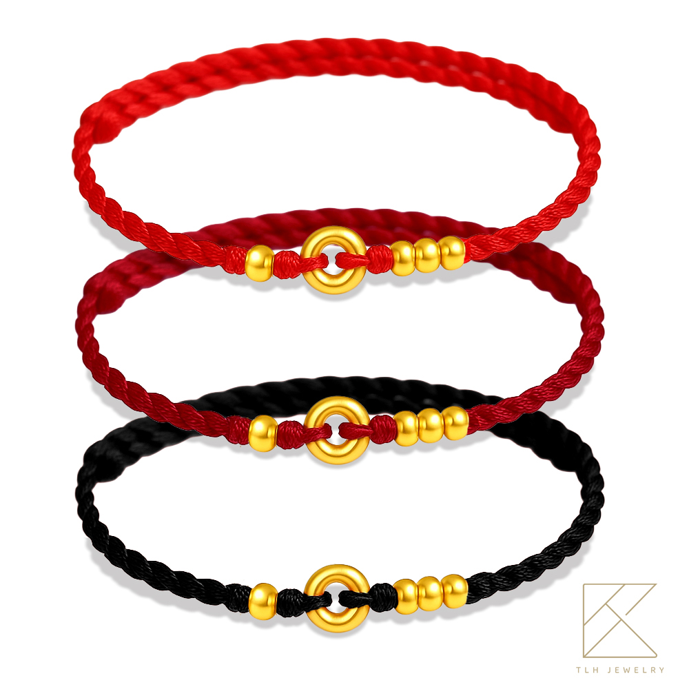 【TLH】黃金墜男女手工編織手繩 純金999 一生一世平安釦 約重0.03錢±0.01, , large