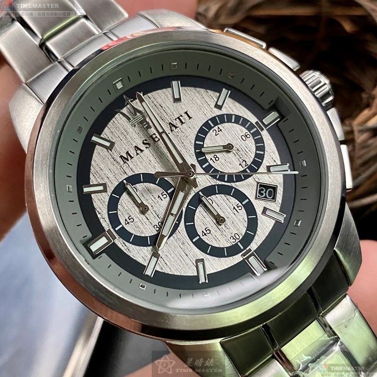 [星晴錶業]MASERATI手錶,44mm,R8873621006槍灰藍錶面銀錶殼銀色精鋼錶帶款, , large