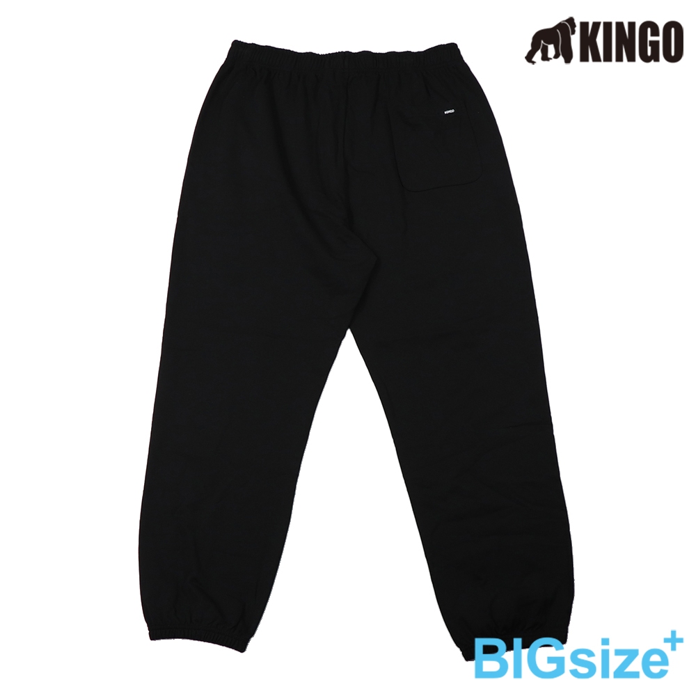 KINGO-大尺碼-抽繩 束口 棉長褲-黑-443312, , large