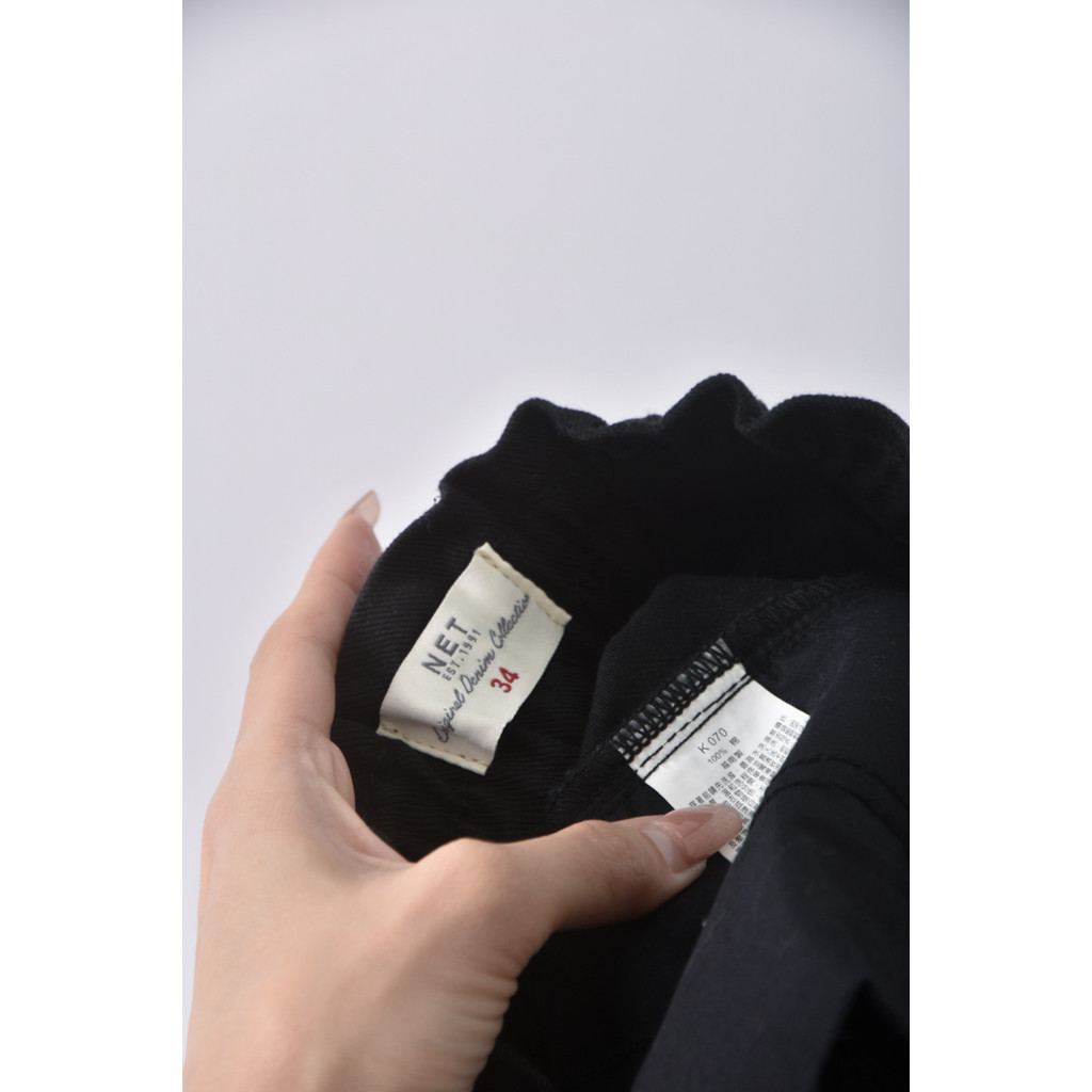 (F) net高腰質感素面黑色短褲二手衣, , large