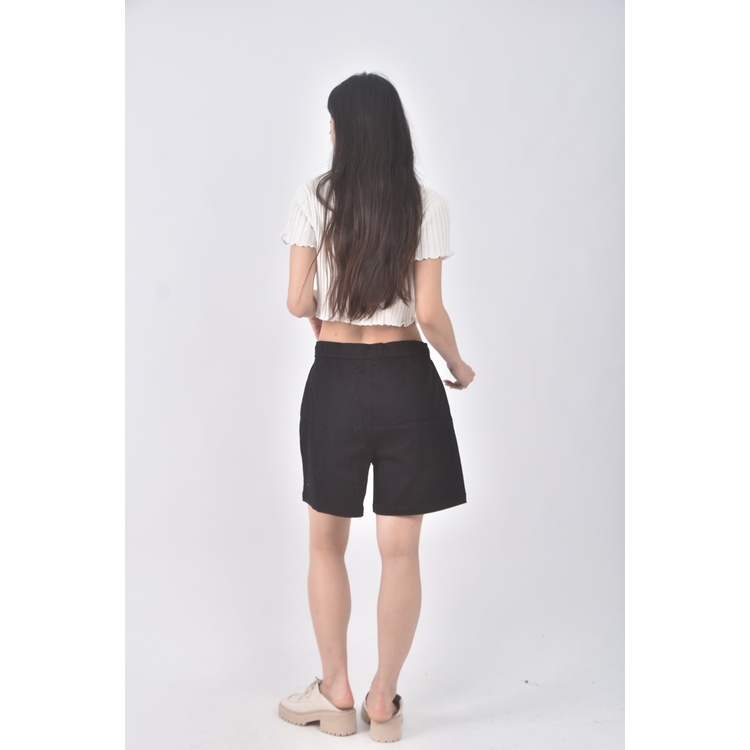 (XL) h essential高腰質感棉質黑色短褲二手衣, , large