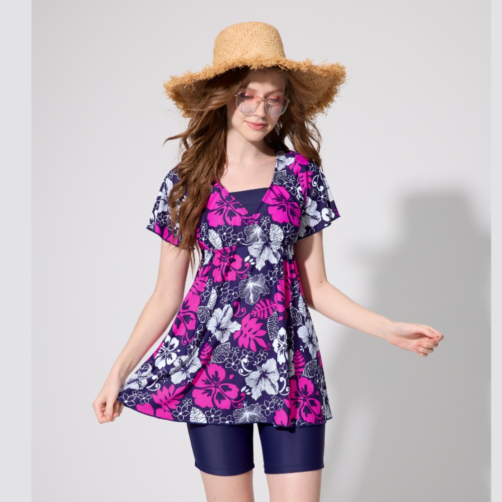 MONINA MIT  short sleeve Two-piece slimming series swimwear Plus Size  -3L, , large