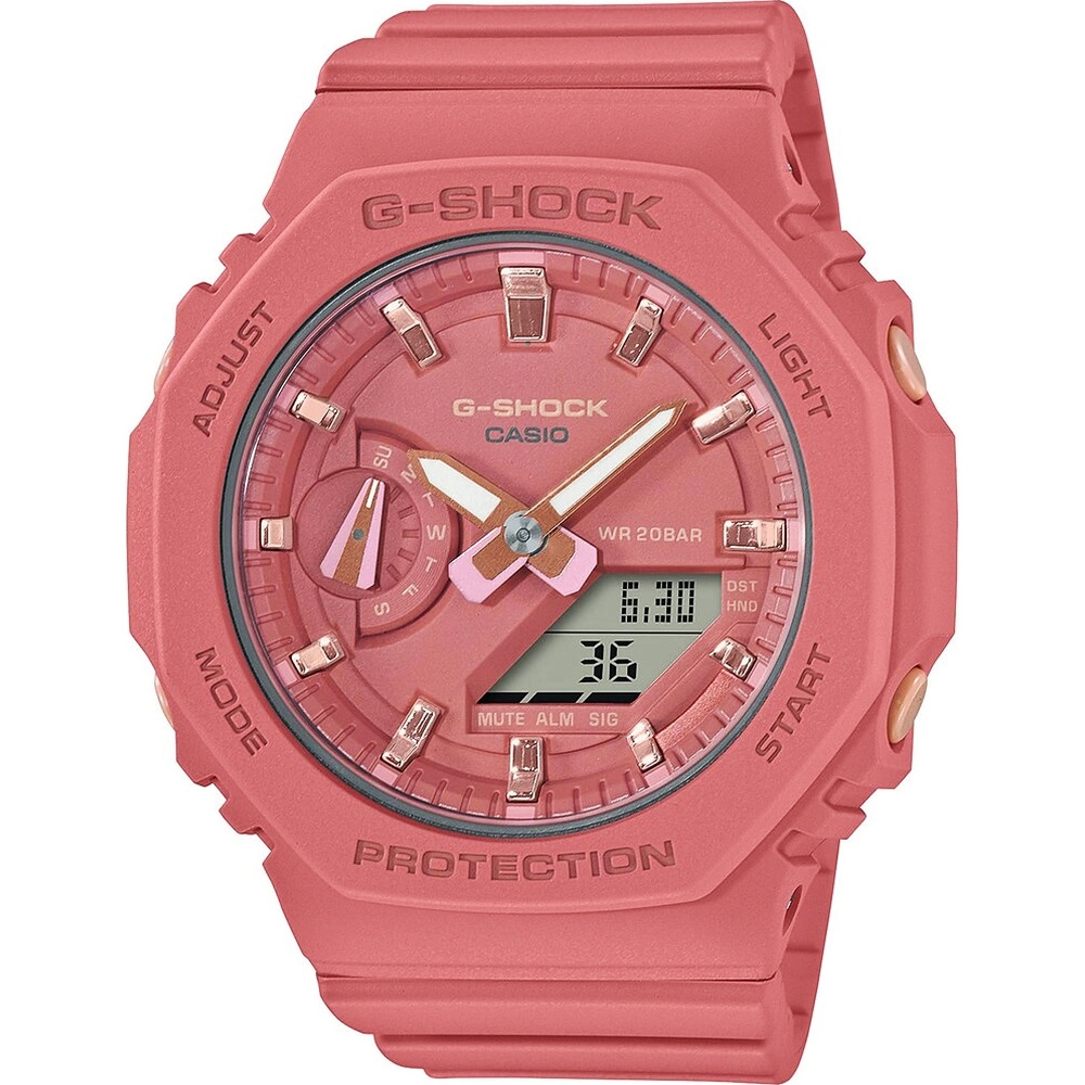 CASIO 卡西歐 G-SHOCK 珊瑚粉 八角雙顯手錶 GMA-S2100-4A2