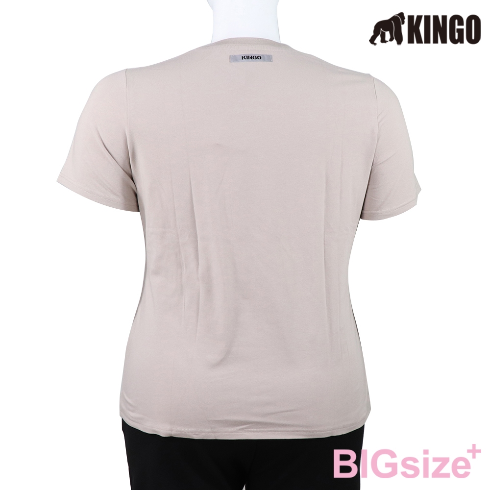 KINGO-大尺碼-女款 圓領T恤-灰卡其-414114, , large