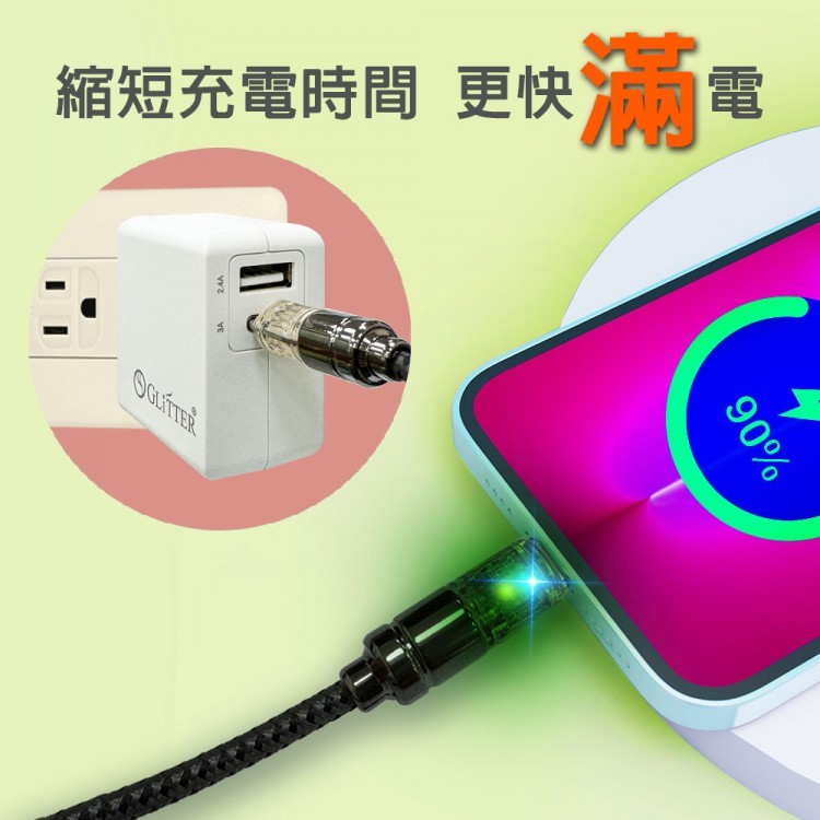 GliTTER GT-2570 TYPE-C充電線智能電量顯示 支援60W快充, , large