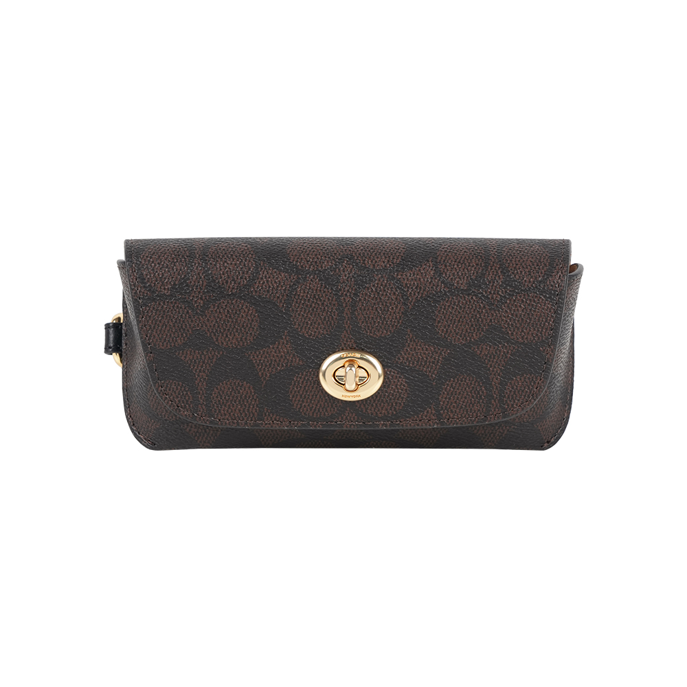 COACH CC Logo 塗層帆布附提把萬用包/眼鏡收納包(胡桃木棕/黑色)