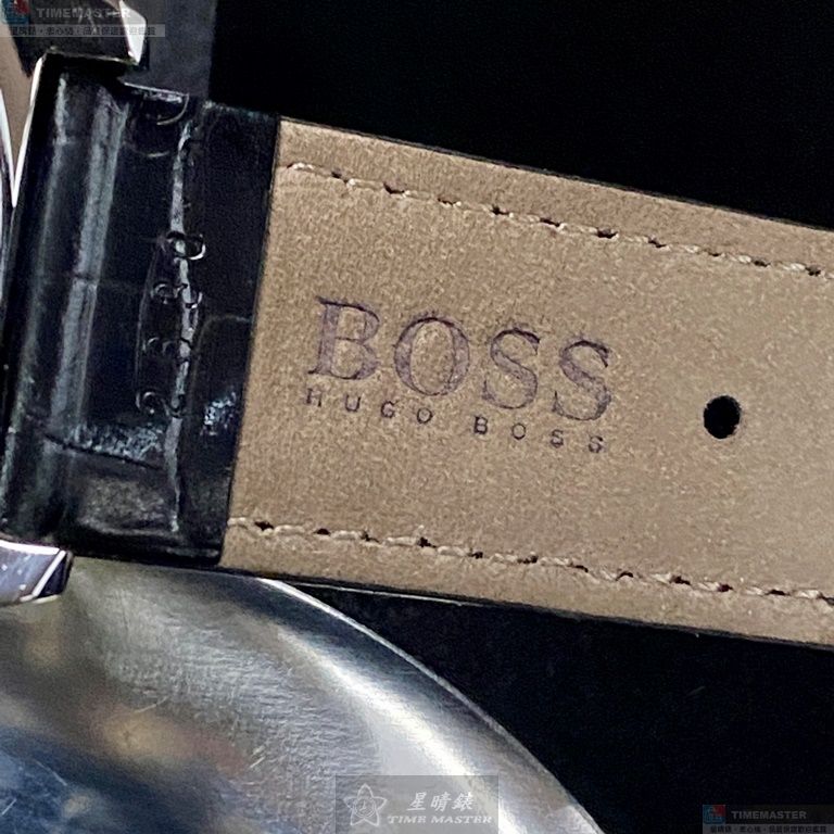 [星晴錶業]BOSS手錶,42mm,HB1513752黑色錶面銀錶殼深黑色真皮皮革錶帶款, , large