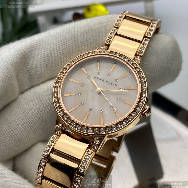 [星晴錶業]AnneKlein手錶,34mm,AN00634粉紅色錶面玫瑰金錶殼玫瑰金色精鋼錶帶款, , large