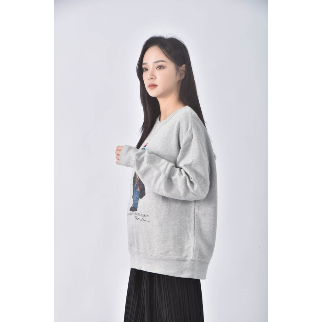 (M) polo ralph lauren棉質圖案灰色長袖上衣二手衣, , large