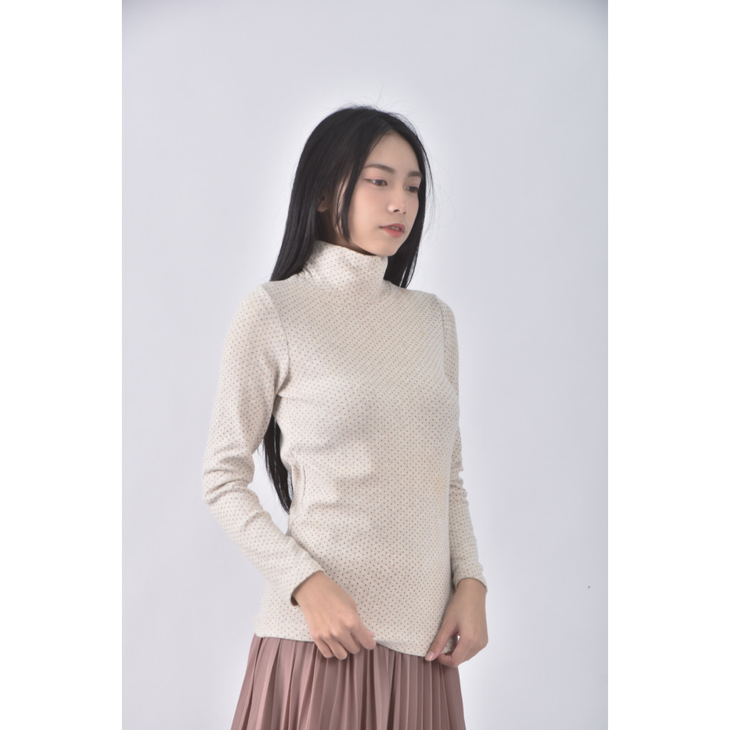 (S) 棉質點點杏色長袖上衣二手衣, , large