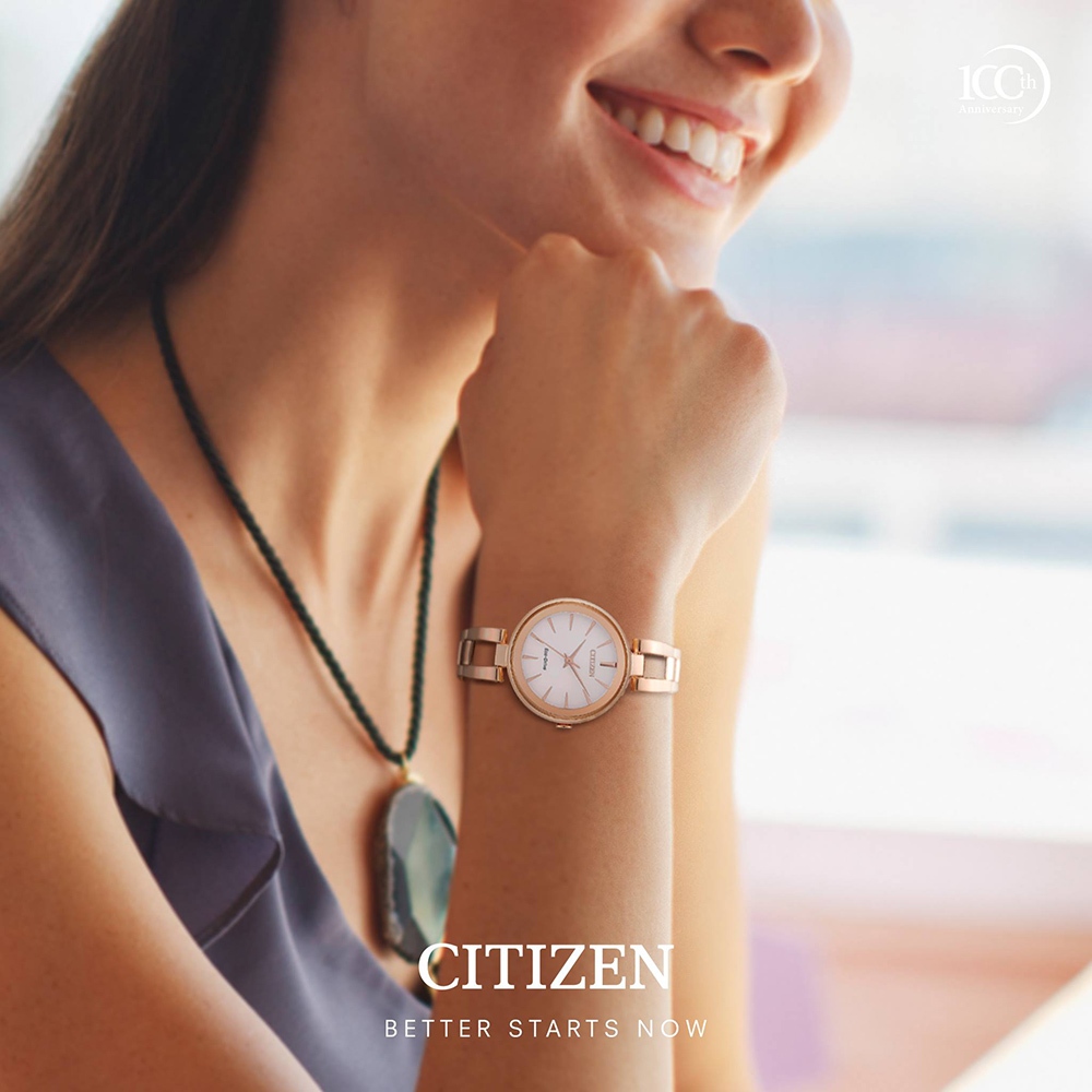 CITIZEN 星辰 光動能極簡手鍊女錶-白x玫瑰金/28mm EM0639-81A, , large
