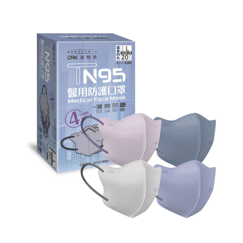 【DRX達特世】TN95醫用3D口罩-成人/兒童20入 (顏色/尺寸任選), , large