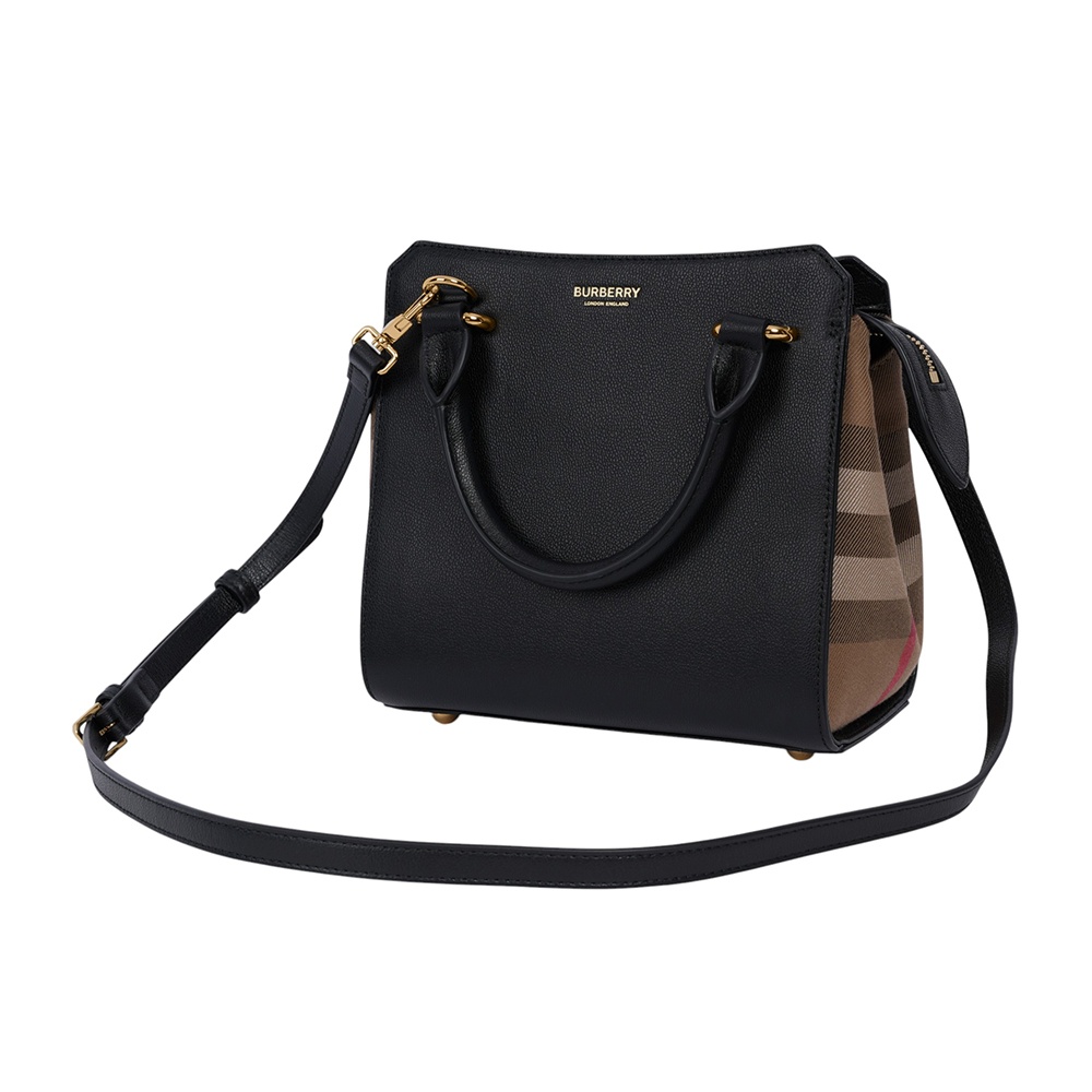 BURBERRY Banwell 帆布及牛皮手提/斜背迷你二用包/黑色/棕色, , large