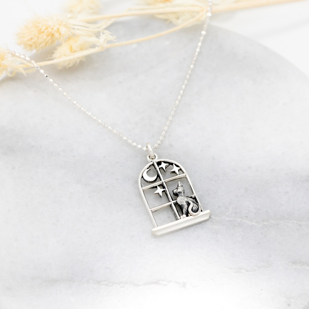 【Angel & Me】貓咪的星空夜 s925 純銀 星星 月亮 項鍊 聖誕禮物, , large