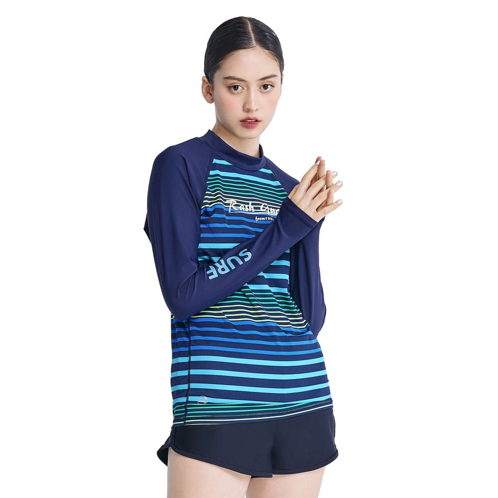 Monina Taiwan-made refreshing striped sunscreen long-sleeved jellyfish suit two-piece swimsuit, , large
