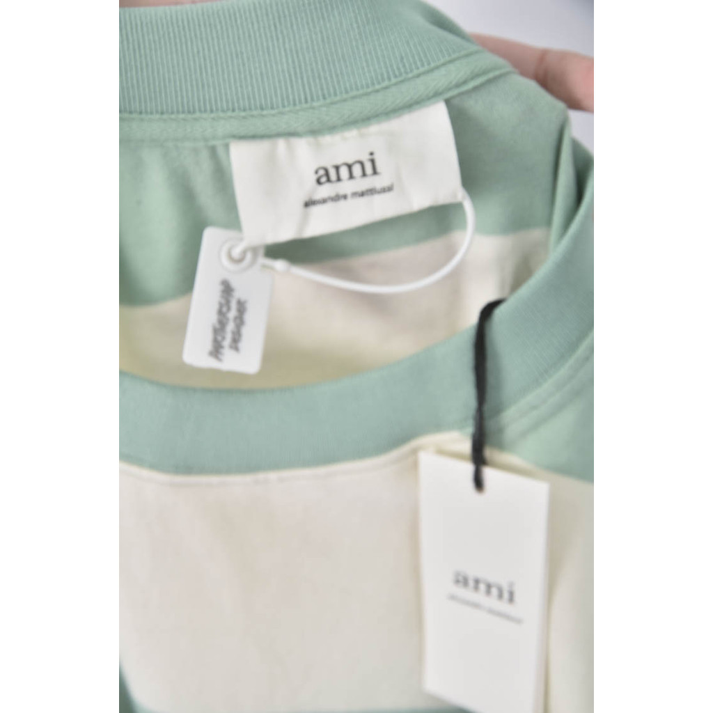 (2XL) alexandra mattiussi棉質純棉條紋綠色短袖上衣二手衣, , large