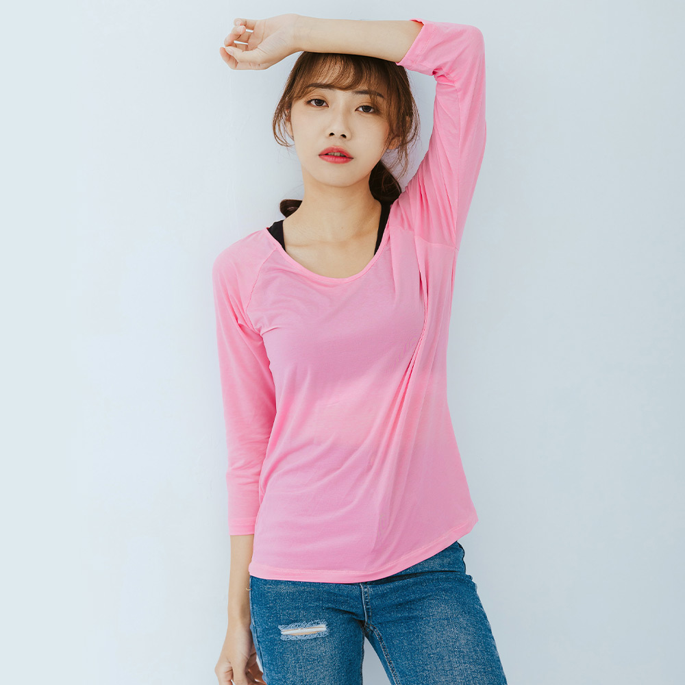 【NEONER】Ultra-Light Cooling 3/4 Sleeve Top – White (Slim Fit, Stretchy), , large