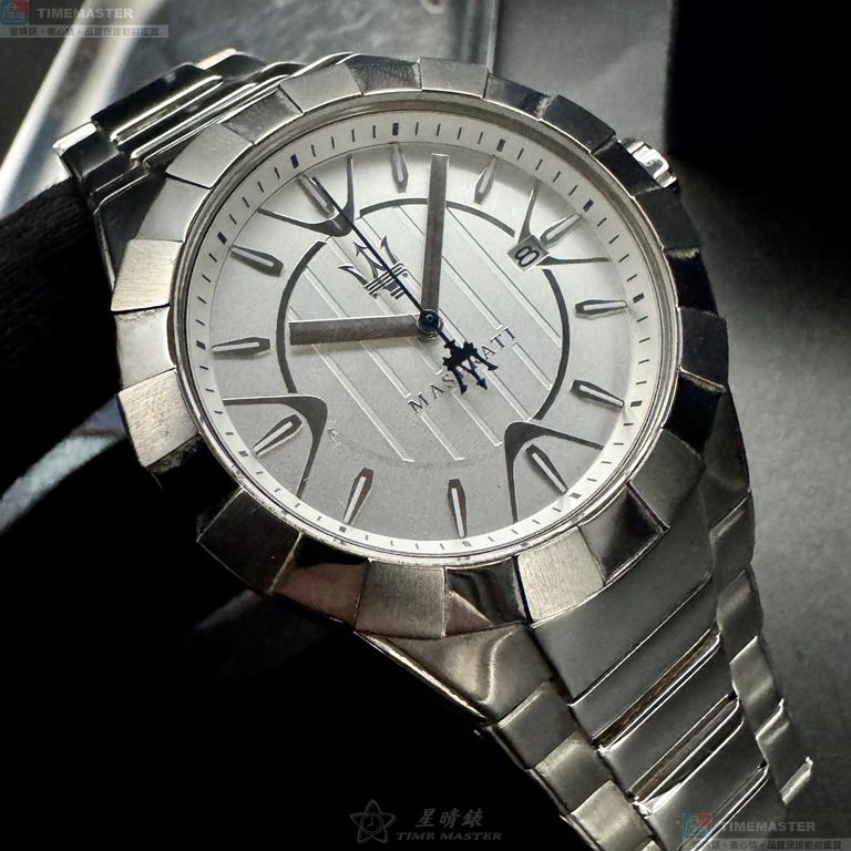 [星晴錶業]MASERATI手錶,44mm,R8853103001白色錶面銀錶殼銀色精鋼錶帶款, , large