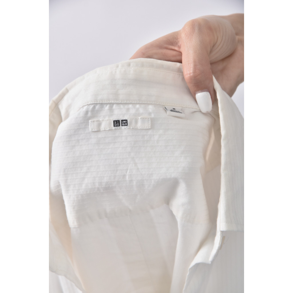 (M) uniqlo棉質素面白色襯衫上衣二手衣, , large