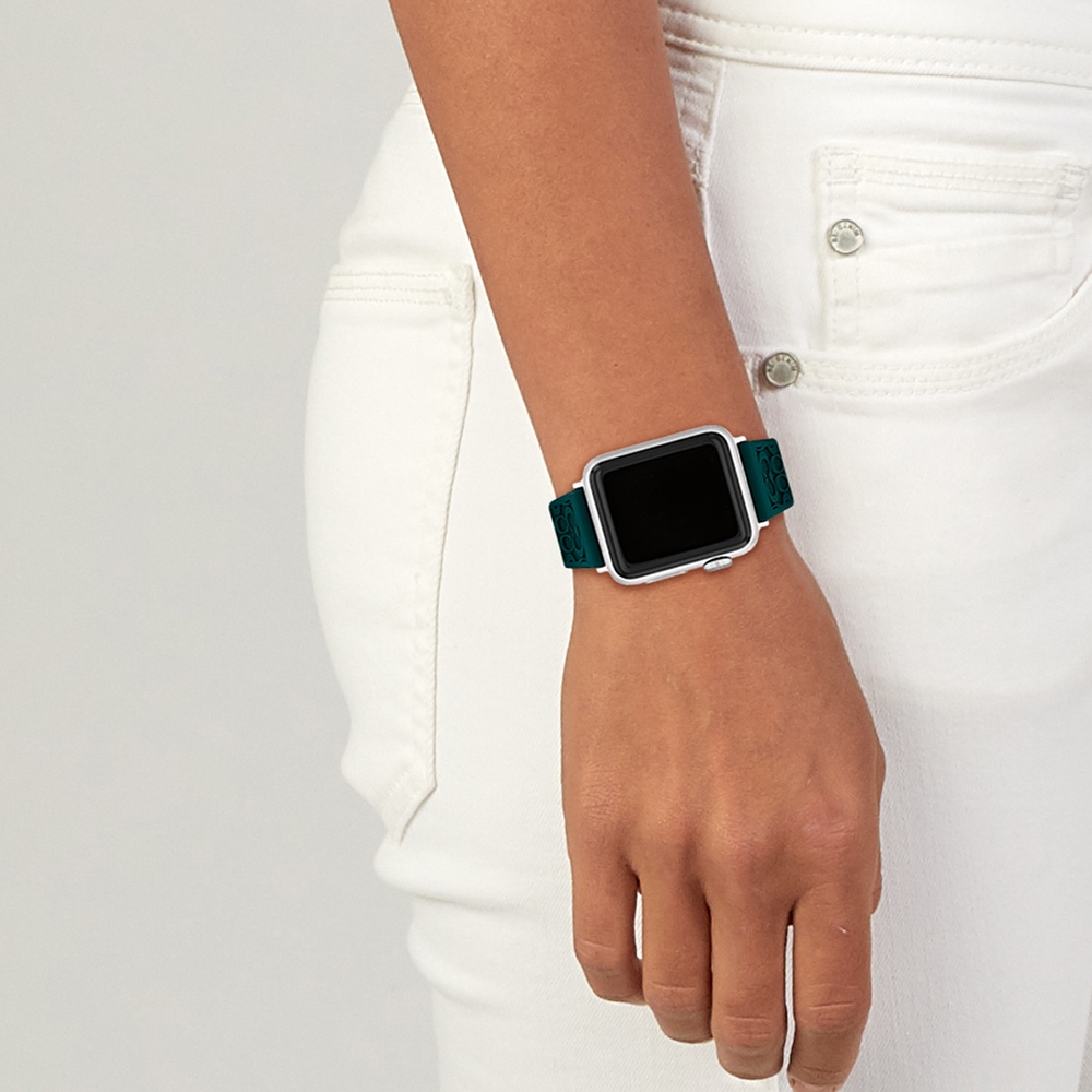 COACH Apple Watch 錶帶 38/40/41mm適用 綠色 矽膠錶帶(不含手錶), , large