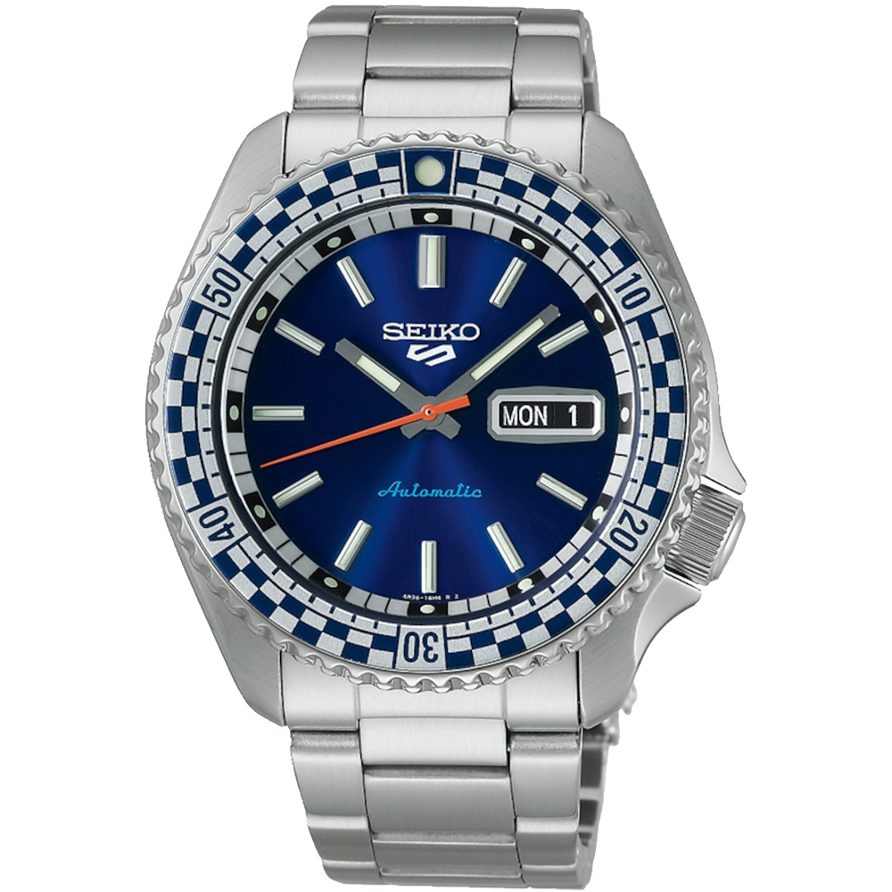 SEIKO 精工 5 Sports SKX 賽車方格旗機械錶-藍 4R36-15Z0B(SRPK65K1)