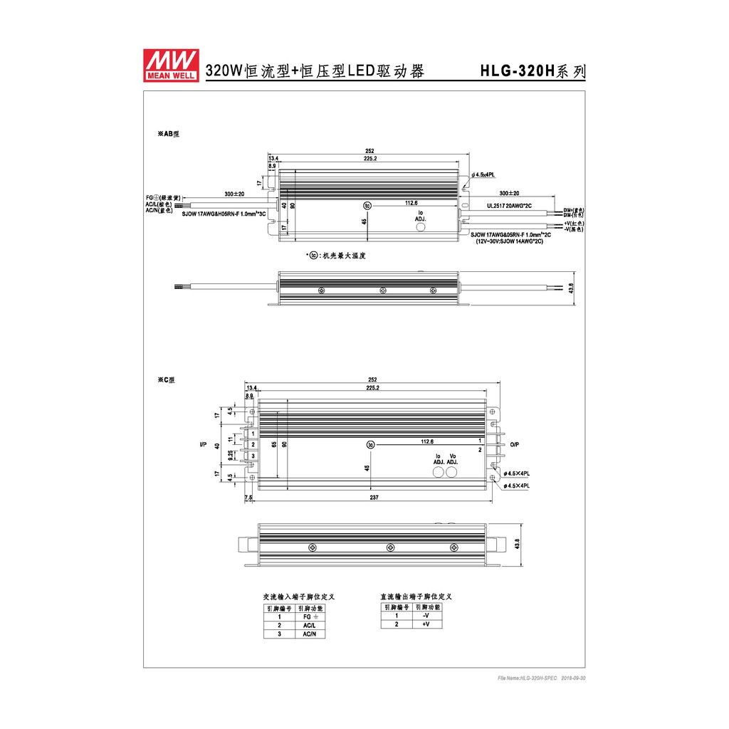 明緯 320.16W LED電源供應器(HLG-320H-24), , large