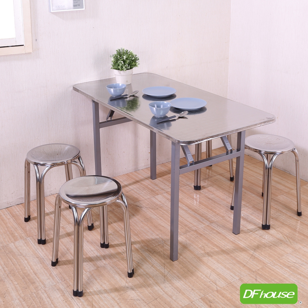 《DFhouse》伯格-不鏽鋼折合長方桌組(1桌4圓凳), , large