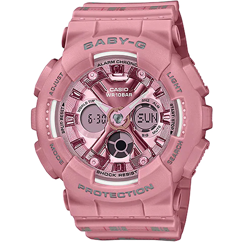 CASIO 卡西歐 BABY-G 校園風休閒雙顯手錶-粉紅 BA-130SP-4A, , large