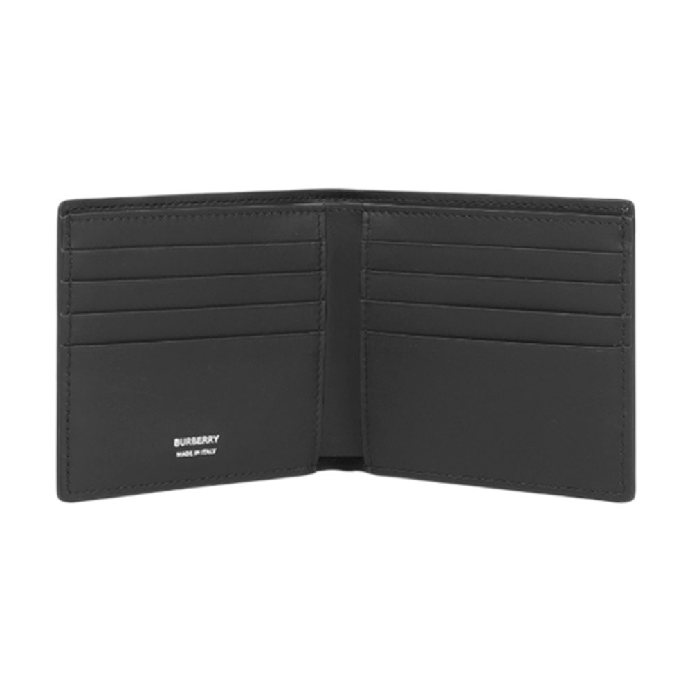 BURBERRY 銀色Logo 紋理牛皮對開8卡短夾(黑色), , large