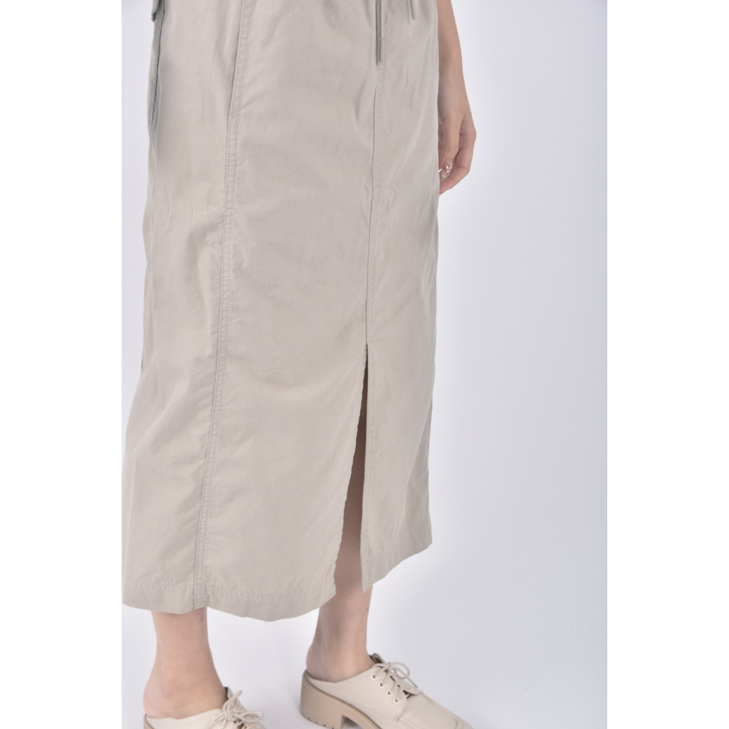 (S) uniqlo質感棉質開岔綠色長裙二手衣, , large