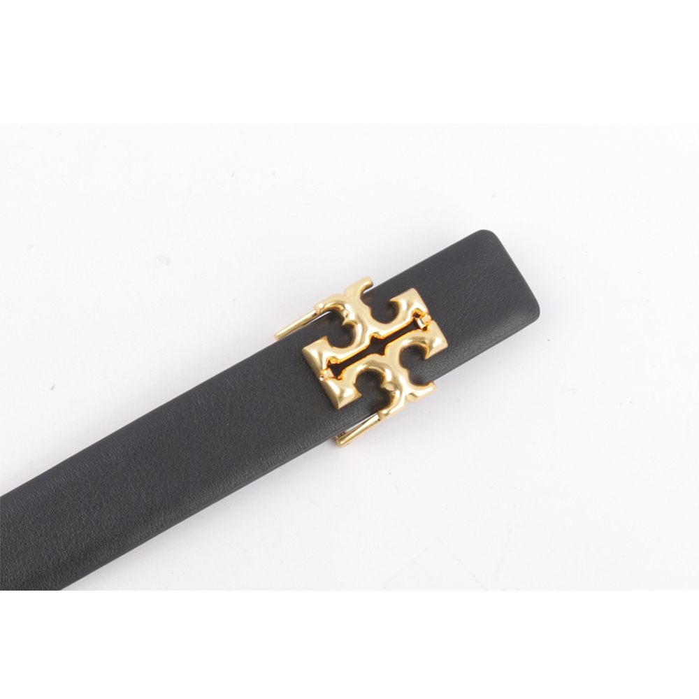 TORY BURCH Eleanor 金釦小牛皮寬2.5cm皮帶M/黑色, , large