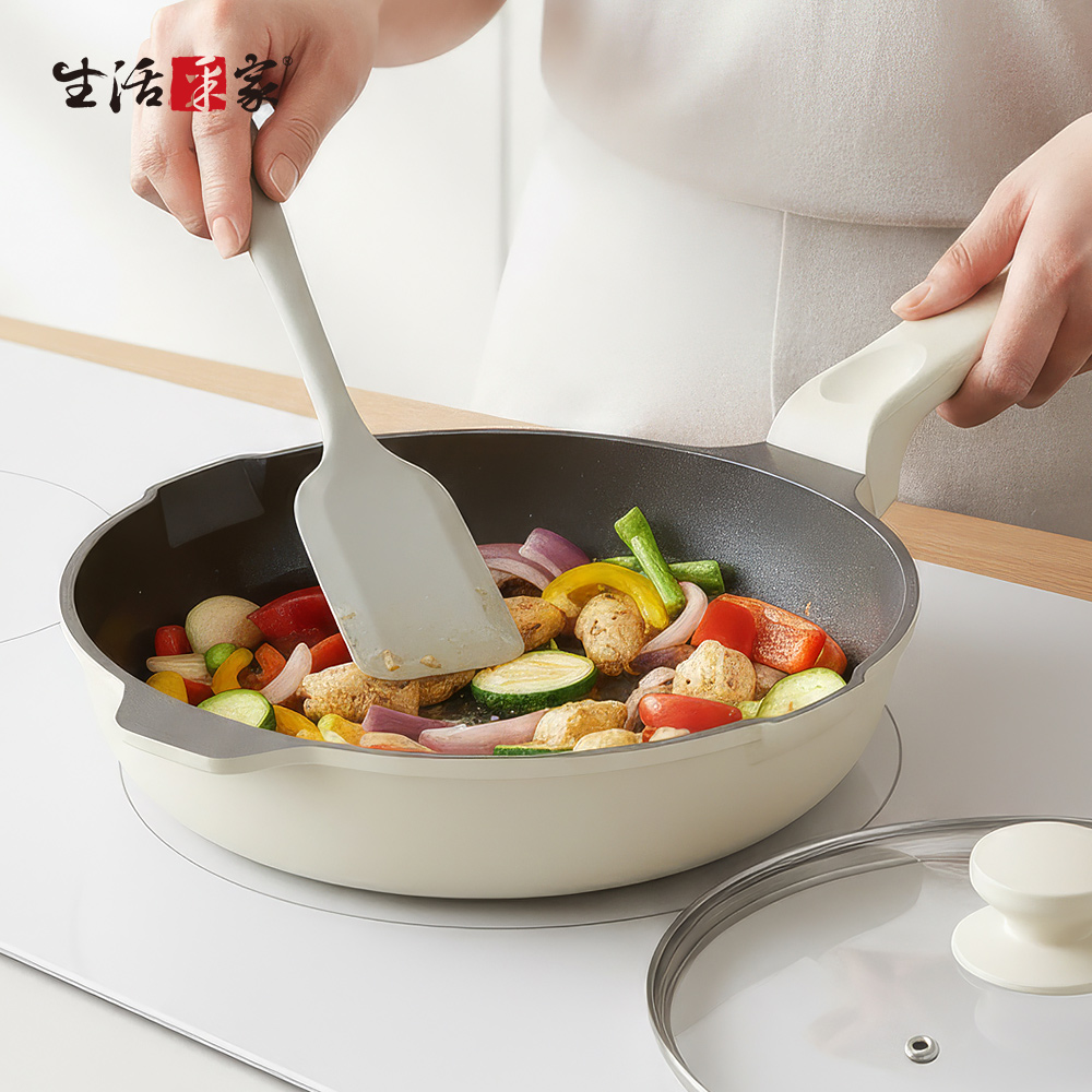 SHCJ 鈦陶瓷不沾 單把平底鍋 28cm 含鍋蓋 沾鍋 IH爐鍋具 煎鍋 不沾鍋炒鍋 平底鍋 煎蛋鍋 炒菜鍋 平底炒鍋