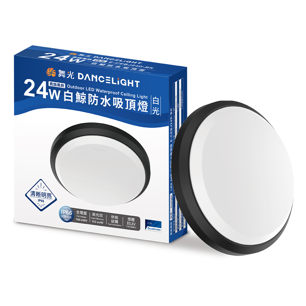 DanceLight舞光 2入組 2-4坪 24W白鯨LED吸頂燈 抗UV 一體式快裝 IP66防塵防水 貴族黑 (白光), , large