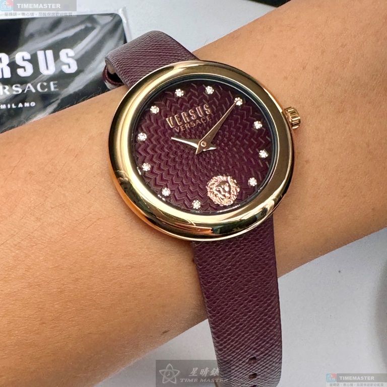 [星晴錶業]VERSUS VERSACE手錶,36mm,VV00375酒紅色錶面玫瑰金錶殼酒紅色真皮皮革錶帶款, , large