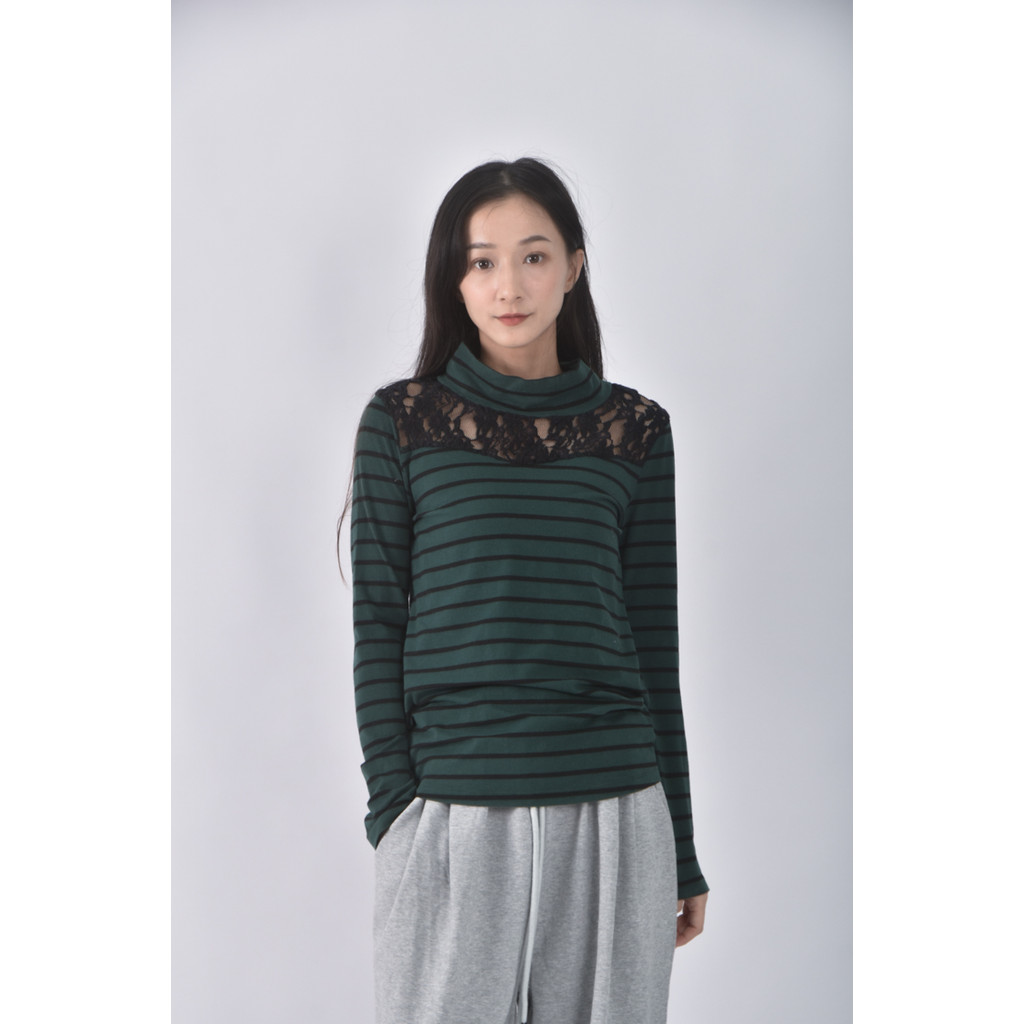 (S) pscompany條紋綠色長袖上衣二手衣, , large