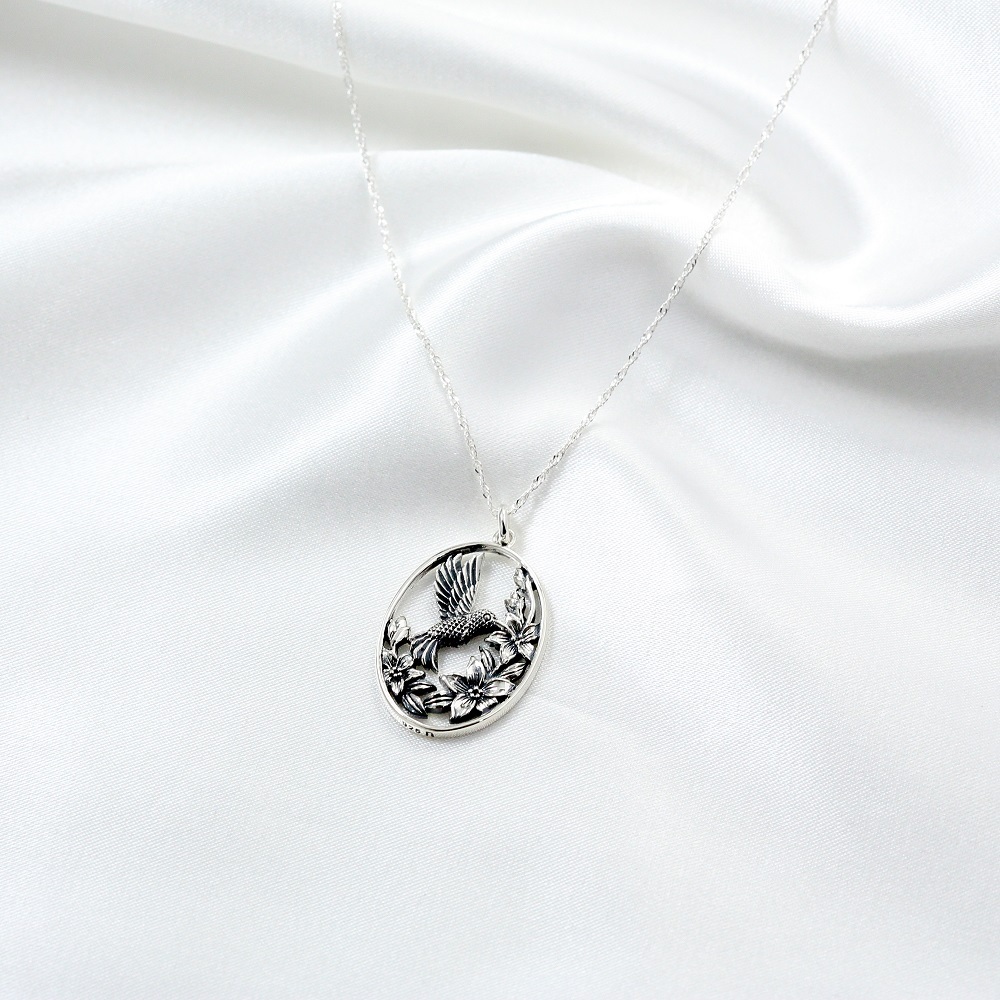 【Angel & Me】鳥語花香 蜂鳥 花 s925 純銀項鍊 生日禮物, , large